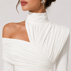 One Shoulder Ruched Midi Dress for Elegant Formal Occasions