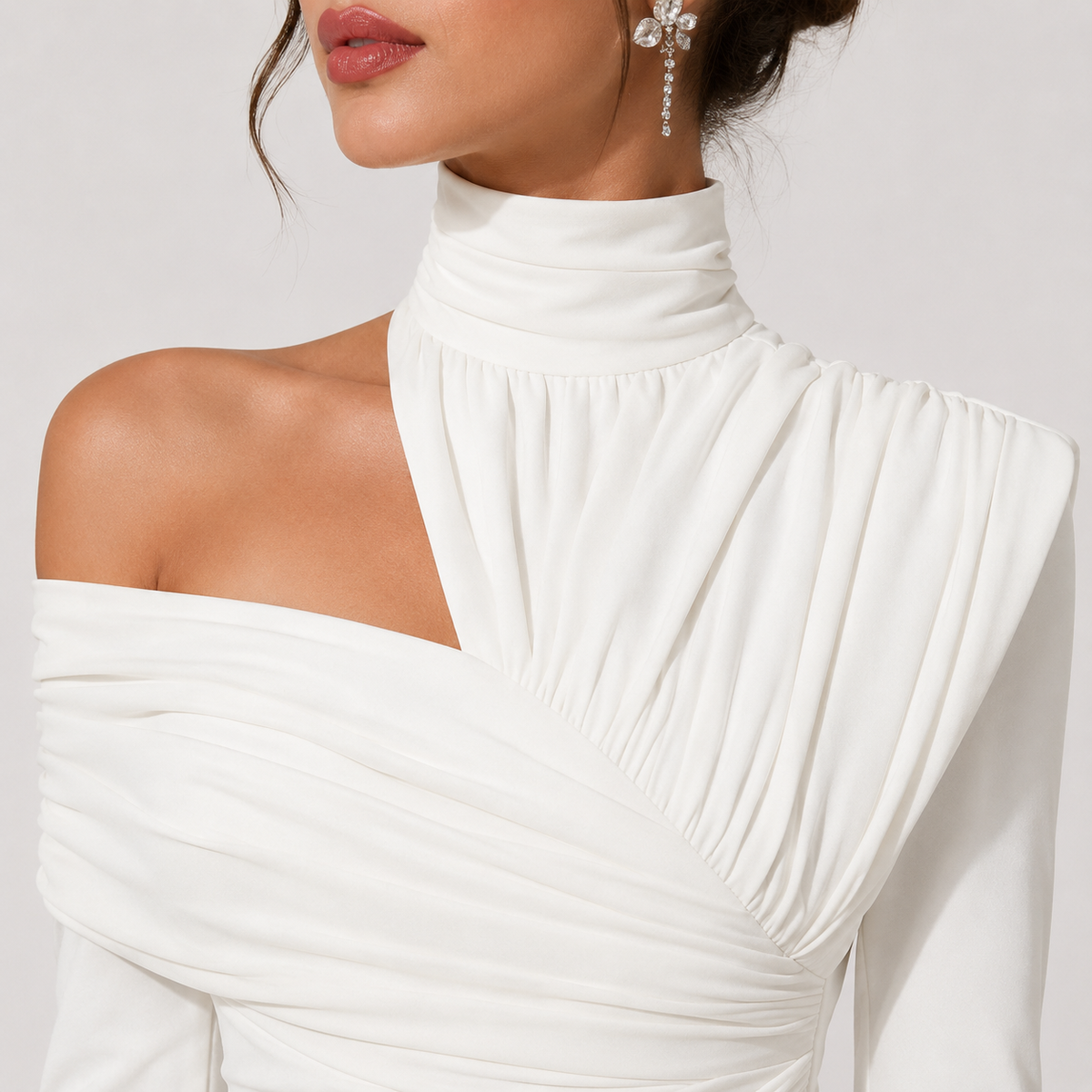 One Shoulder Ruched Midi Dress for Elegant Formal Occasions
