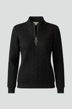 Cable Knit Zip Neck Jumper for Women with Long Sleeves and Straight Hem