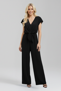 V Neck Wide Leg Women's Jumpsuit with Tied Waist and Open Back Detail