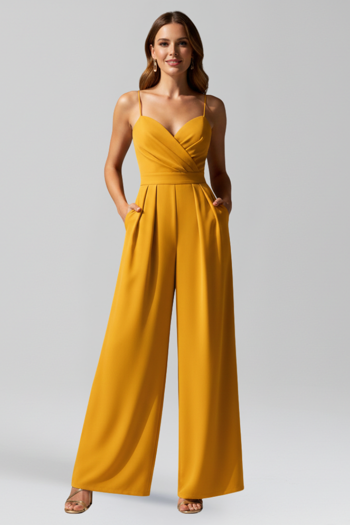 Sleeveless Women’s V Neck Jumpsuit with Wide-Leg Design