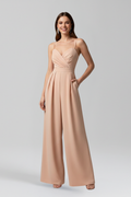 Sleeveless Women’s V Neck Jumpsuit with Wide-Leg Design