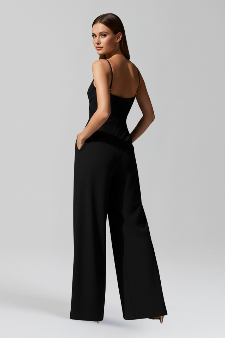 Sleeveless Women’s V Neck Jumpsuit with Wide-Leg Design