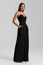 Sleeveless Women’s V Neck Jumpsuit with Wide-Leg Design