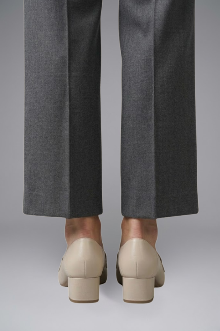 Women's Slip-On Leather Loafers with Decorative Vamp Strap and Low Block Heel for All Season Wear
