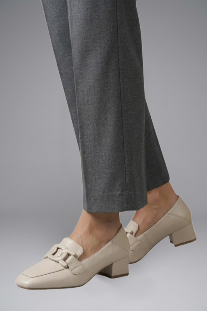 Women's Slip-On Leather Loafers with Decorative Vamp Strap and Low Block Heel for All Season Wear