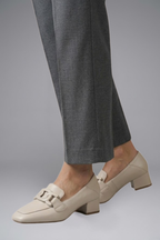 Women's Smooth Leather Slip-On Loafers with Decorative Strap and Low Block Heel