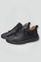 Women's Breathable Leather Trainers with Elastic Panels and Shock-Absorbing EVA Sole