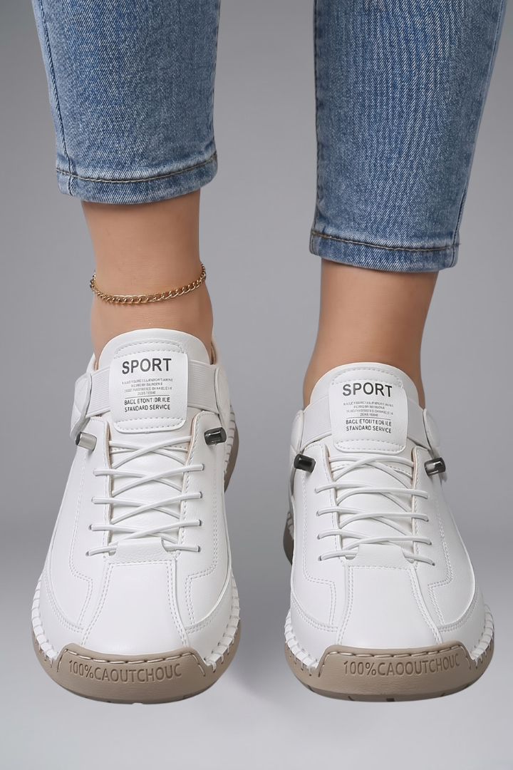 Women's Leather Trainers with Elastic Side Panels and Shock-Absorbing EVA Sole
