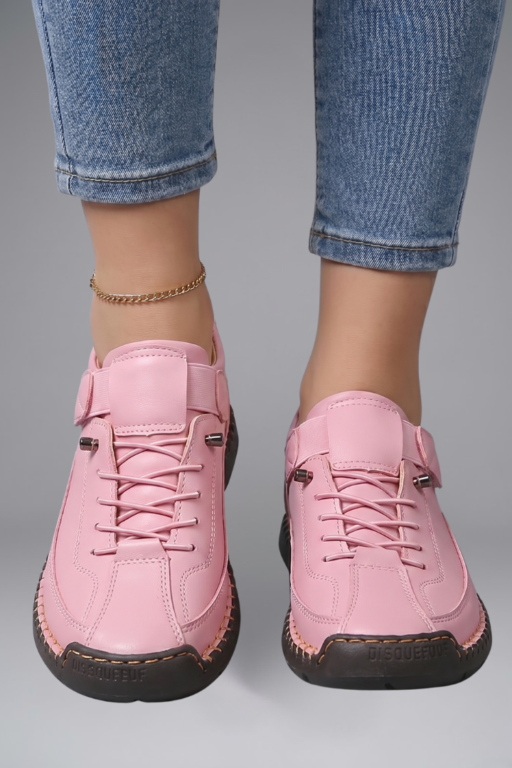 Women's Breathable Leather Trainers with Elastic Panels and Shock-Absorbing EVA Sole