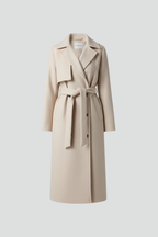Double-Breasted Long Women's Coat with Belt for Everyday Wear