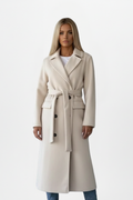 Double-Breasted Long Coat for Women with Belt