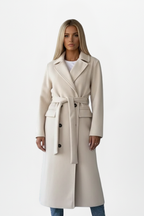 Double-Breasted Long Coat for Women with Belt