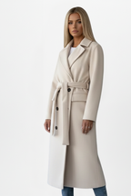 Double-Breasted Long Coat for Women with Belt