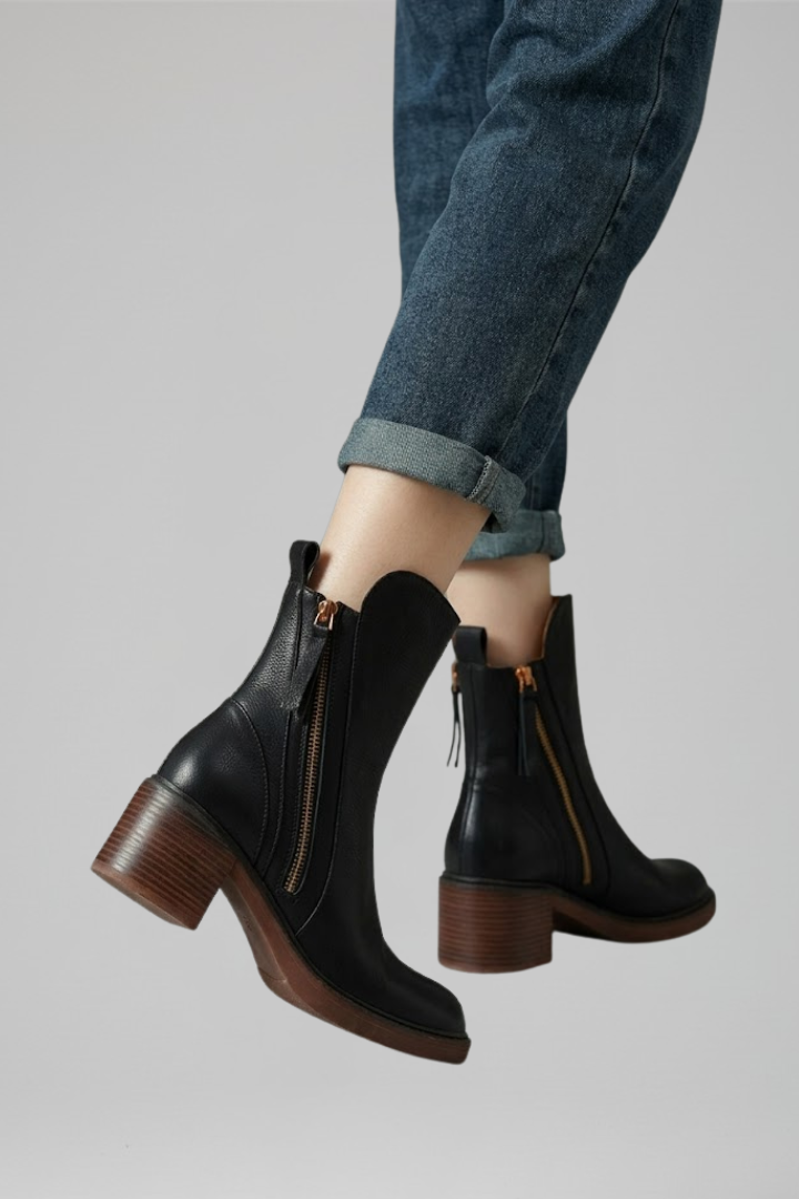 Orthopaedic Ankle Boots for Women with Side Zipper and Block Heel for All-Day Comfort