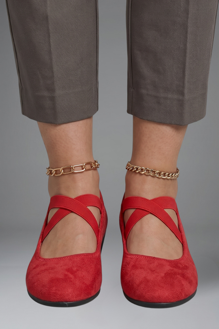 Women's Slip-On Orthopaedic Flat Shoes with Crisscross Elastic Straps and Low Wedge Sole for Daily Comfort