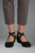 Women's Slip-On Orthopaedic Flat Shoes with Crisscross Elastic Straps and Low Wedge Sole for Daily Comfort