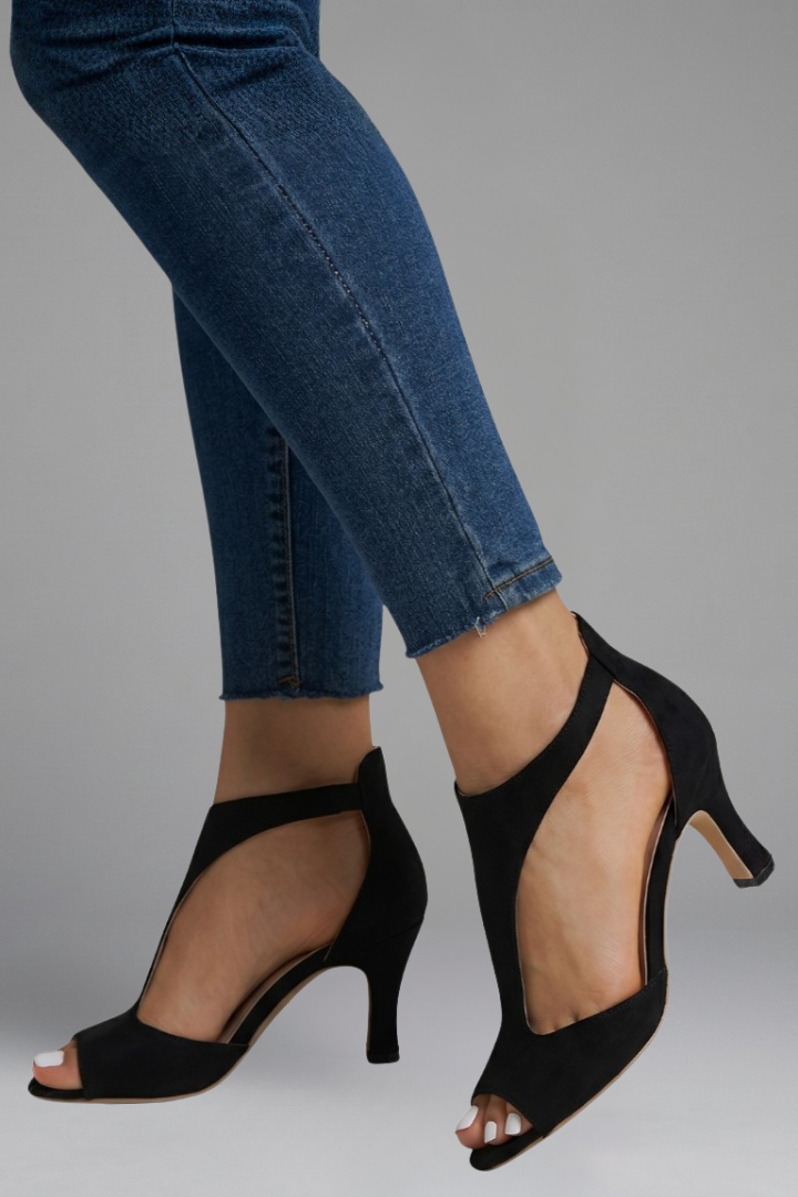 Women's Peep Toe Orthopaedic Heels with Cutout Panels for All-Day Support