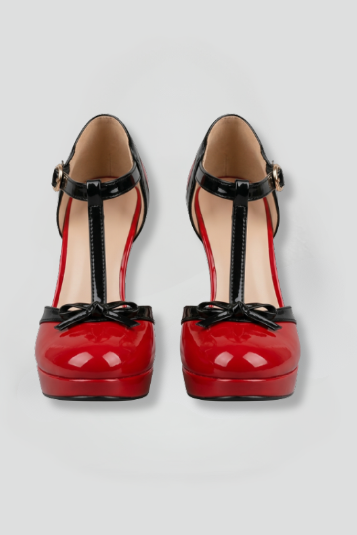 Women's Structured Orthopaedic Heels with T-Strap Design and Elevated Platform for Formal Events