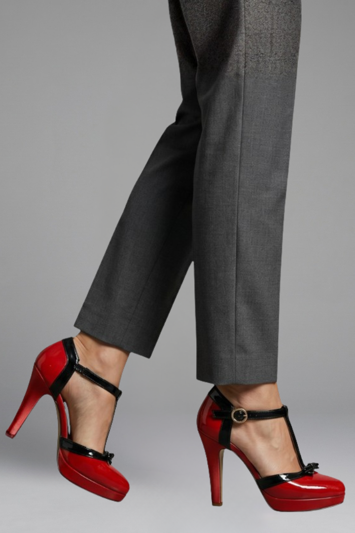 Women's Structured Orthopaedic Heels with T-Strap Design and Elevated Platform for Formal Events