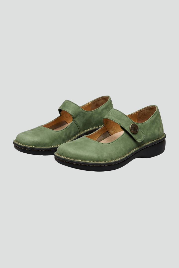 Orthopaedic Mary Jane Flats for Women with Strap Closure and Cutout Design for Everyday Comfort