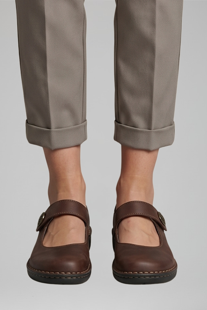 Orthopaedic Mary Jane Flats for Women with Strap Closure and Rounded Toe