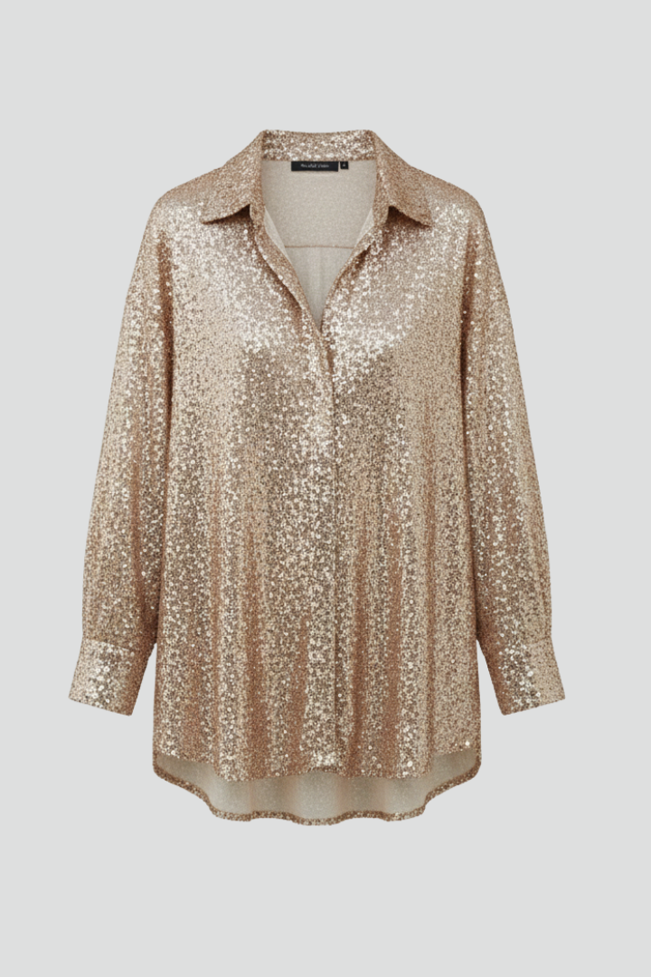 Women's Shimmering Oversized Blouse with Long Sleeves and Structured Fit