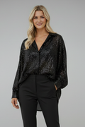 Women's Shimmering Oversized Blouse with Long Sleeves and Structured Fit