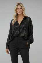 Women's Shimmering Oversized Blouse with Long Sleeves and Structured Fit