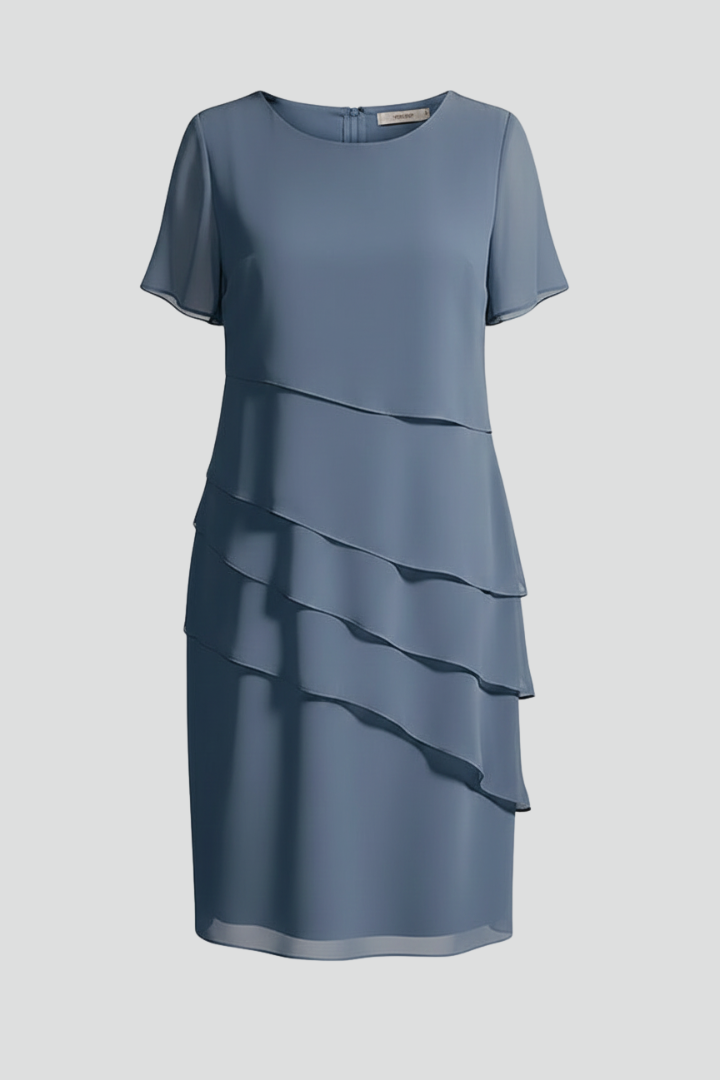 Women's Layered Front Panel Short Sleeve Dress with Straight Hem