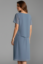 Women's Layered Front Panel Short Sleeve Dress with Straight Hem
