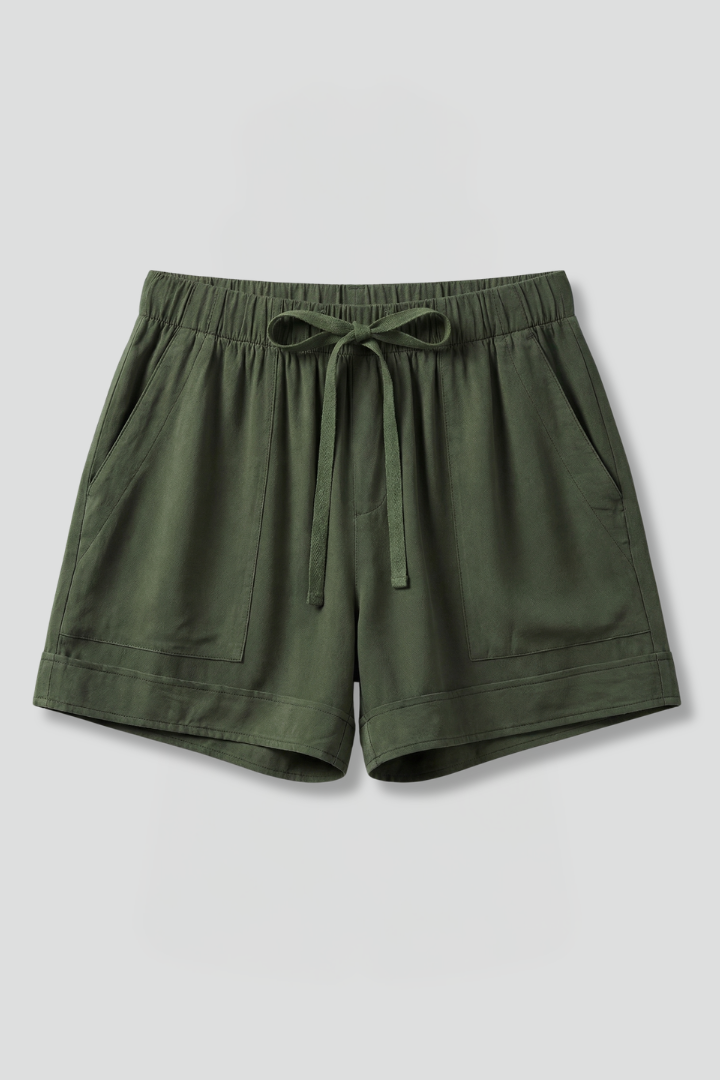 Adjustable Drawstring Waist Women's Relaxed Fit Shorts with Side Pockets