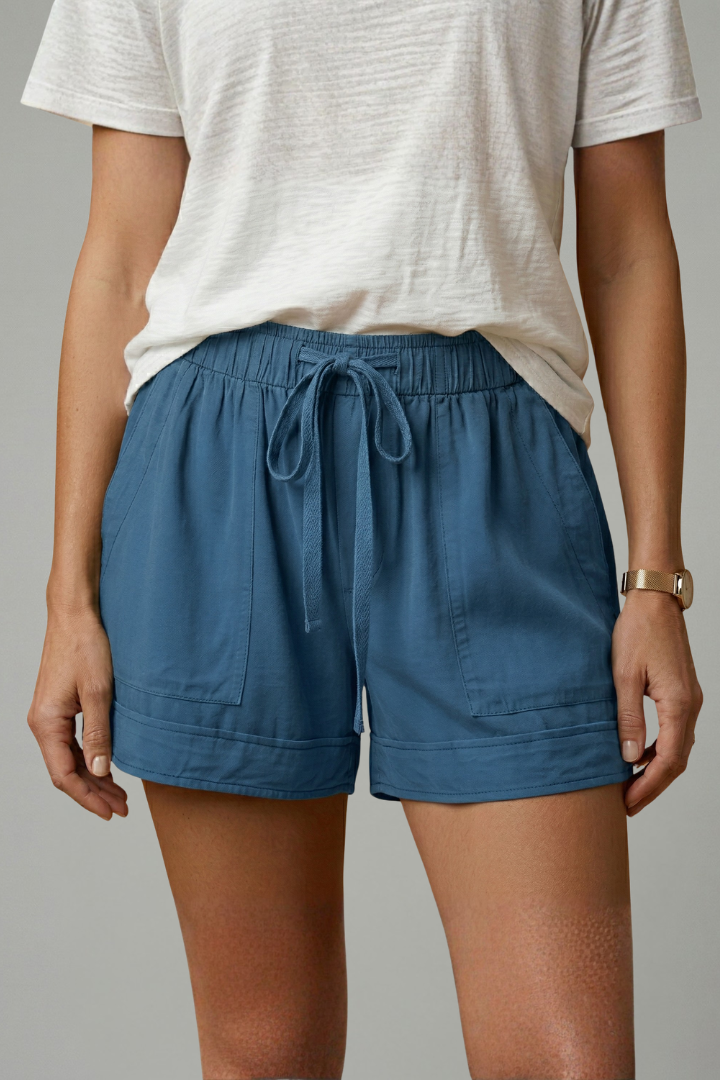Relaxed Fit Women's Shorts with Adjustable Drawstring Waist and Side Pockets