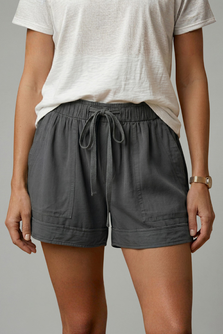 Relaxed Fit Women's Shorts with Adjustable Drawstring Waist and Side Pockets