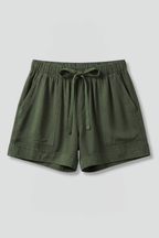 Relaxed Fit Women's Shorts with Adjustable Drawstring Waist and Side Pockets