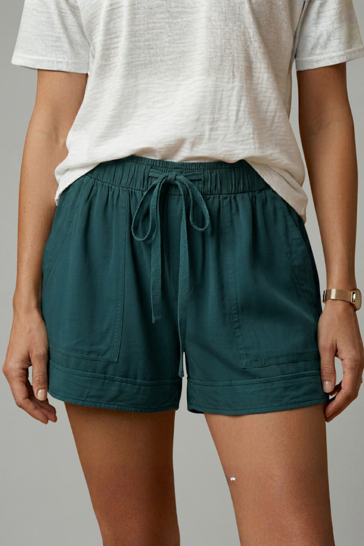 Adjustable Drawstring Waist Women's Relaxed Fit Shorts with Side Pockets