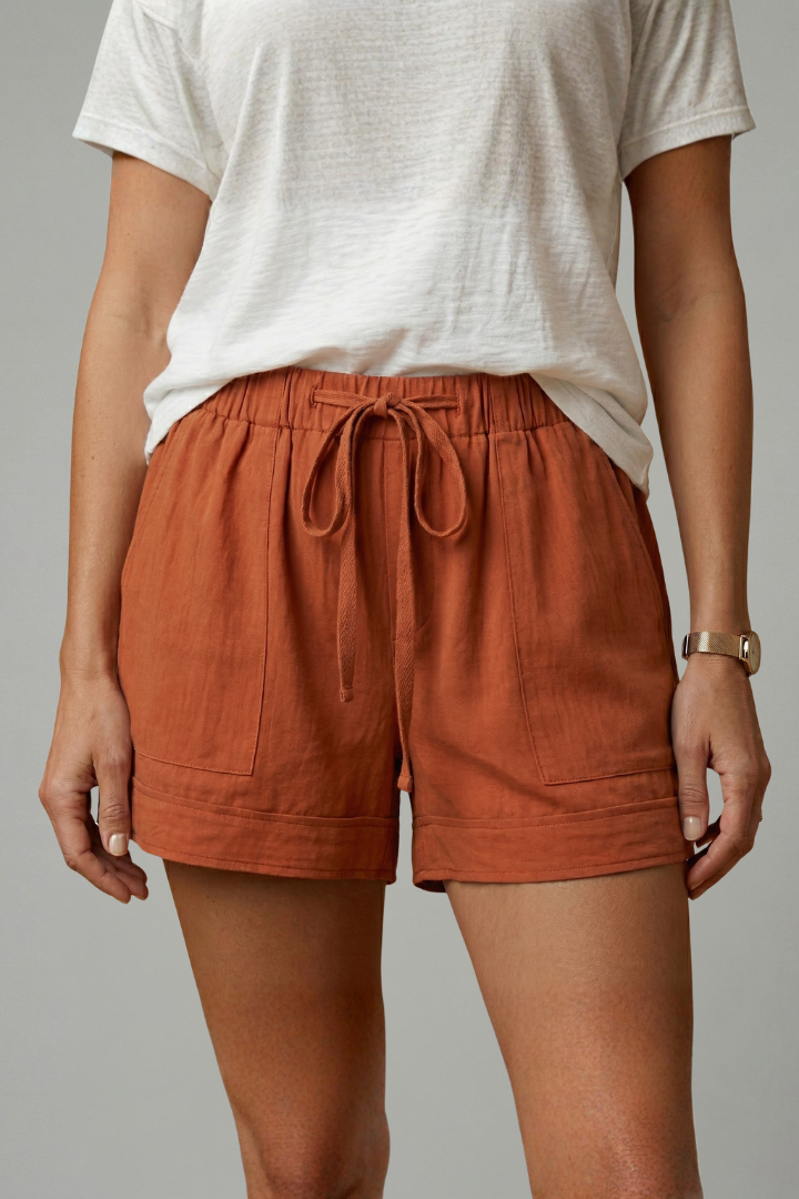 Relaxed Fit Women's Shorts with Adjustable Drawstring Waist and Side Pockets