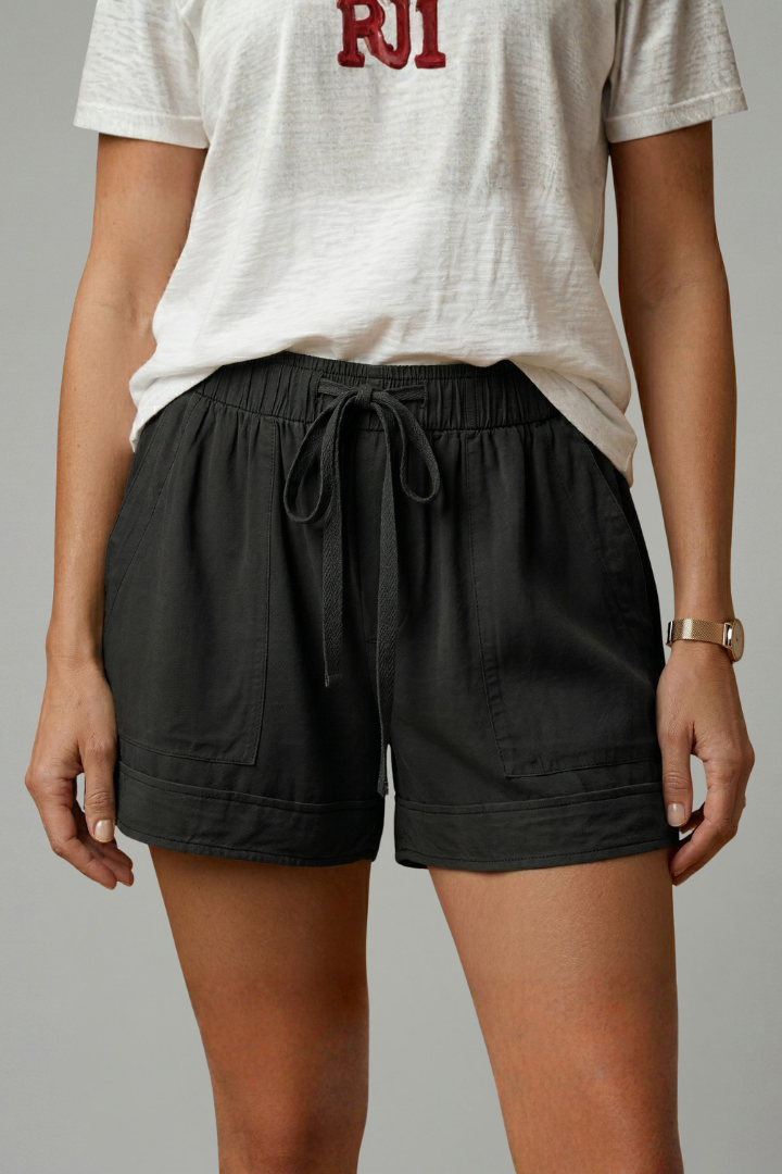 Adjustable Drawstring Waist Women's Relaxed Fit Shorts with Side Pockets