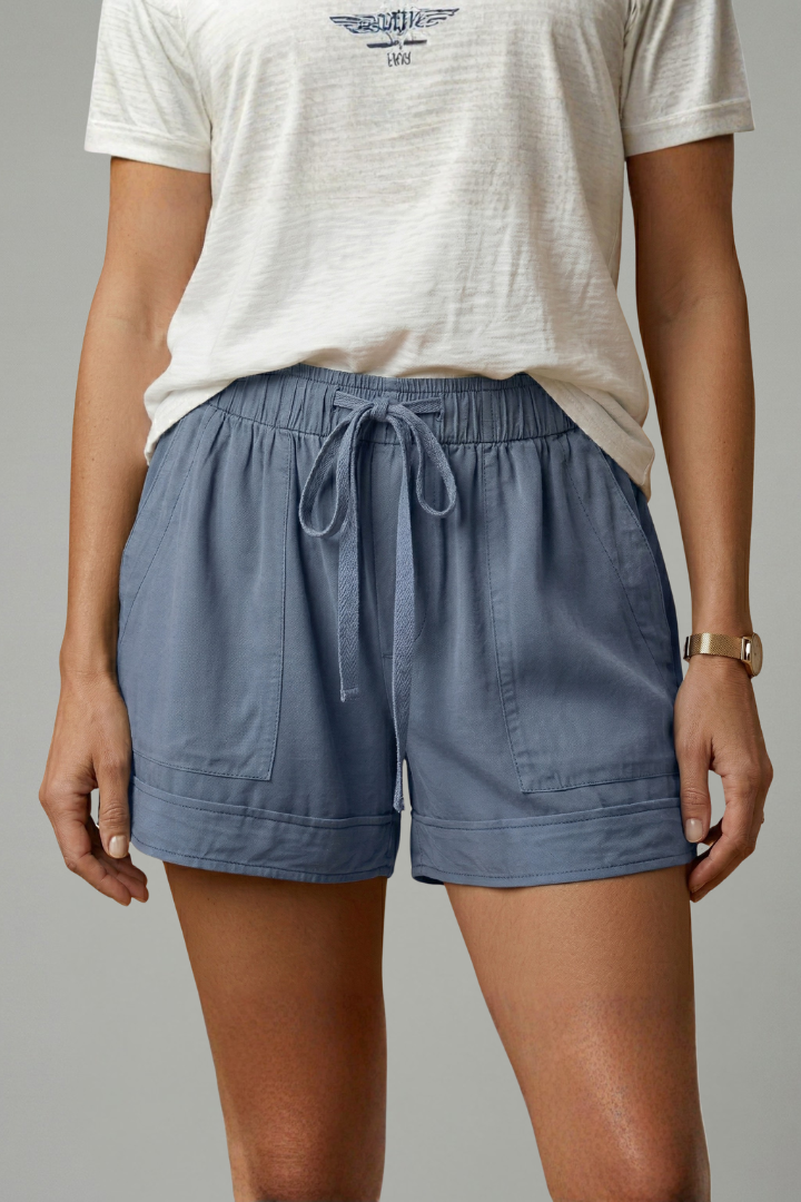 Relaxed Fit Women's Shorts with Adjustable Drawstring Waist and Side Pockets