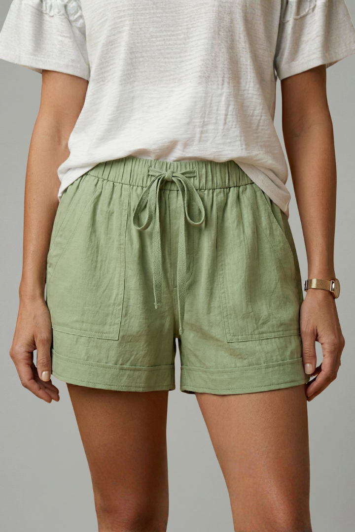 Adjustable Drawstring Waist Women's Relaxed Fit Shorts with Side Pockets