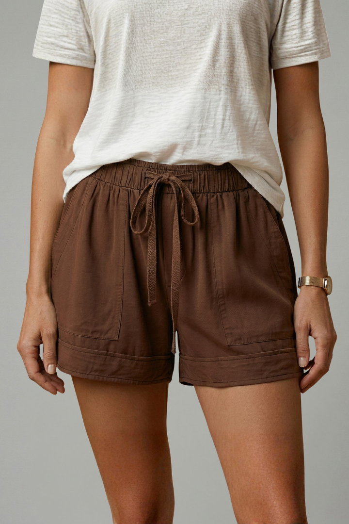 Adjustable Drawstring Waist Women's Relaxed Fit Shorts with Side Pockets