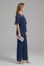 Layered Top and Straight Leg Trousers Two-Piece Women’s Set