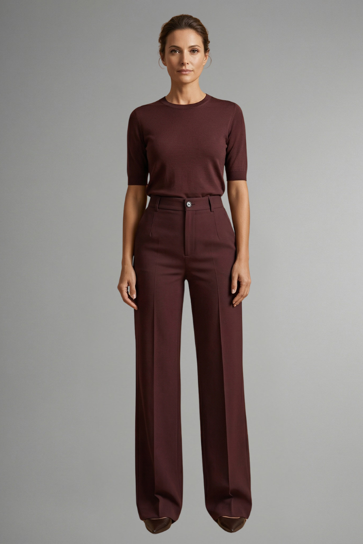 High Waist Straight Leg Trousers for Women with Pull-On Closure
