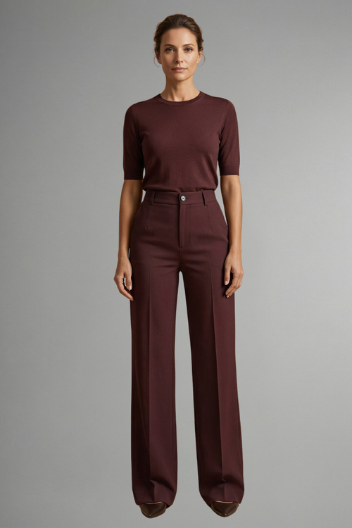 High Waist Straight Leg Trousers for Women with Pull-On Closure