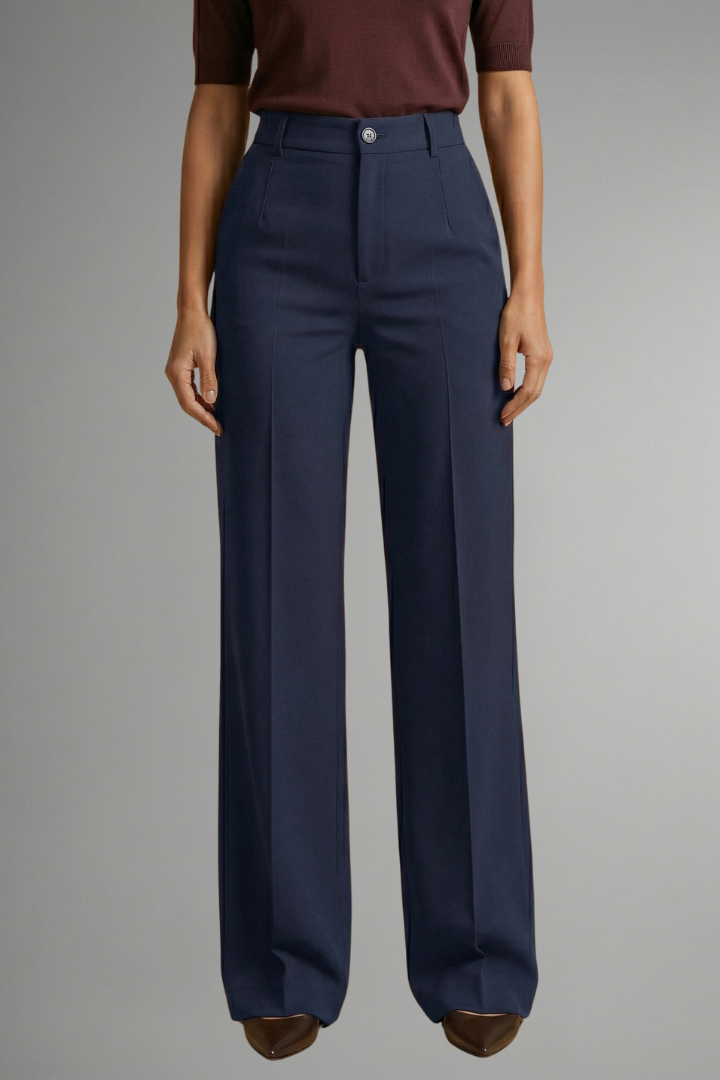 High Waist Straight Leg Trousers for Women with Pull-On Closure