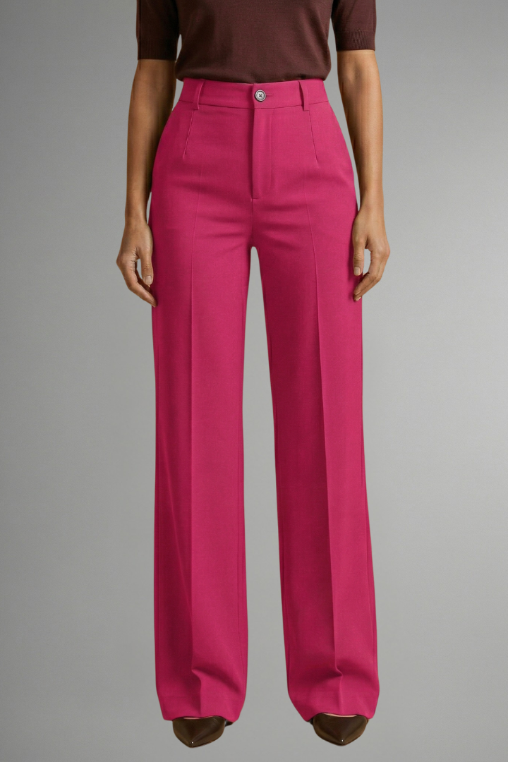 High Waist Straight Leg Trousers for Women with Pull-On Design