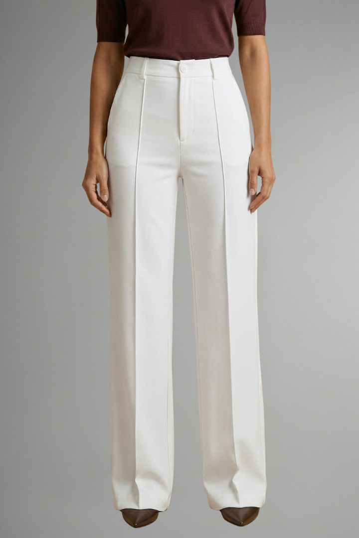 High Waist Straight Leg Trousers for Women with Pull-On Closure