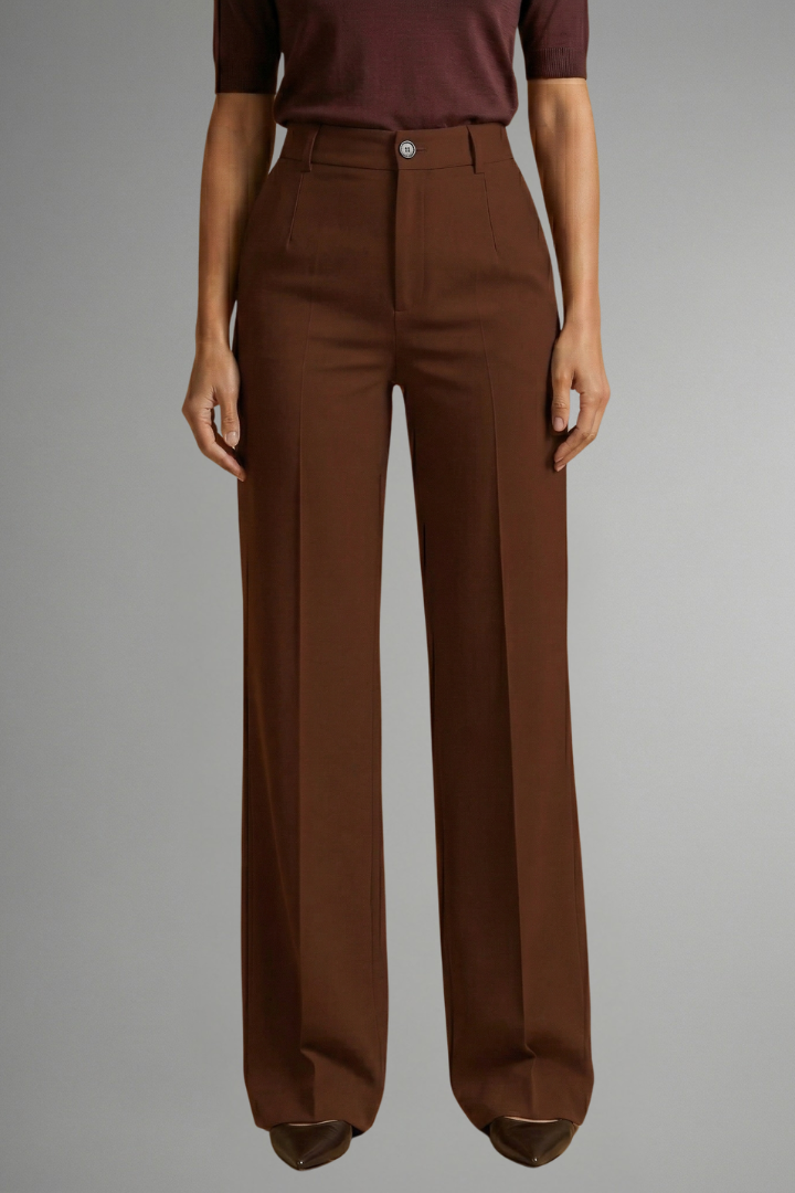 High Waist Straight Leg Trousers for Women with Pull-On Closure