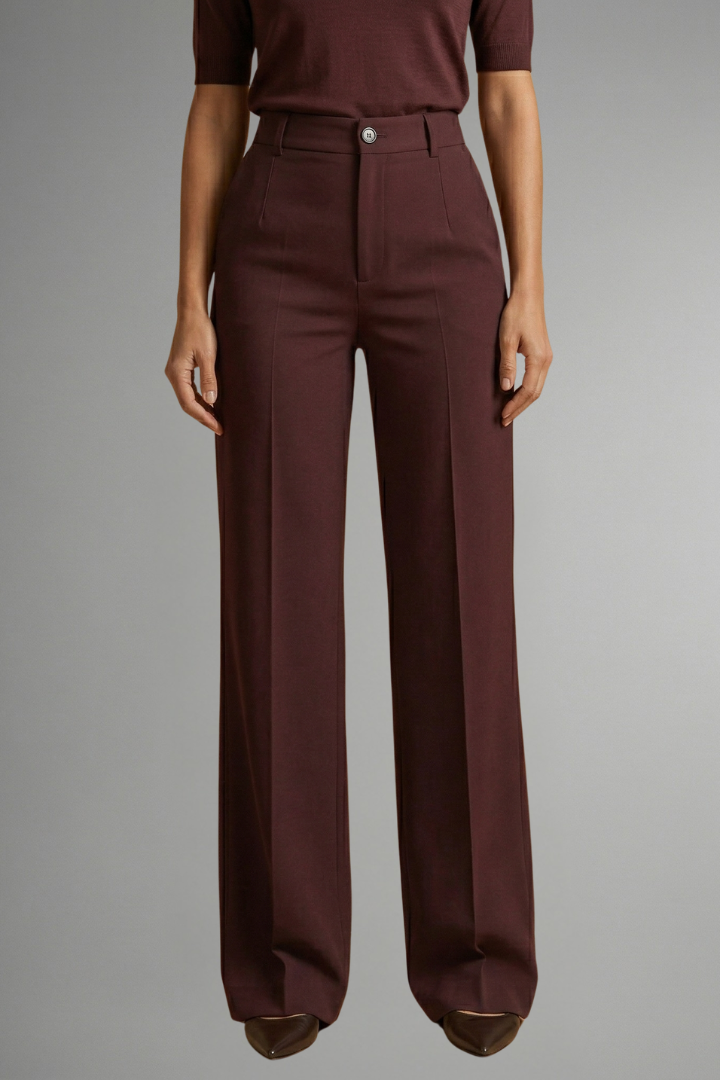 High Waist Straight Leg Trousers for Women with Pull-On Closure