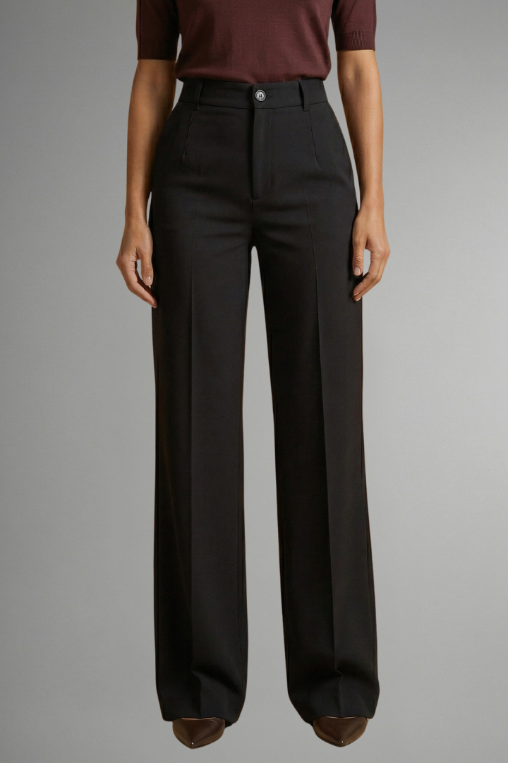 High Waist Straight Leg Trousers for Women with Pull-On Closure